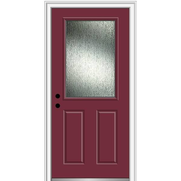 MMI Door Rain Glass 36 in. x 80 in. Right-Hand Inswing 1/2 Lite 2-Panel Painted Burgundy Prehung Front Door on 6-9/16 in. Frame