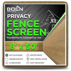 8 ft. x 50 ft. Beige Privacy Fence Screen Netting Mesh with Reinforced Eyelets for Chain link Garden Fence