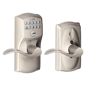 Camelot Satin Nickel Electronic Keypad Door Lock with Accent Handle and Flex Lock