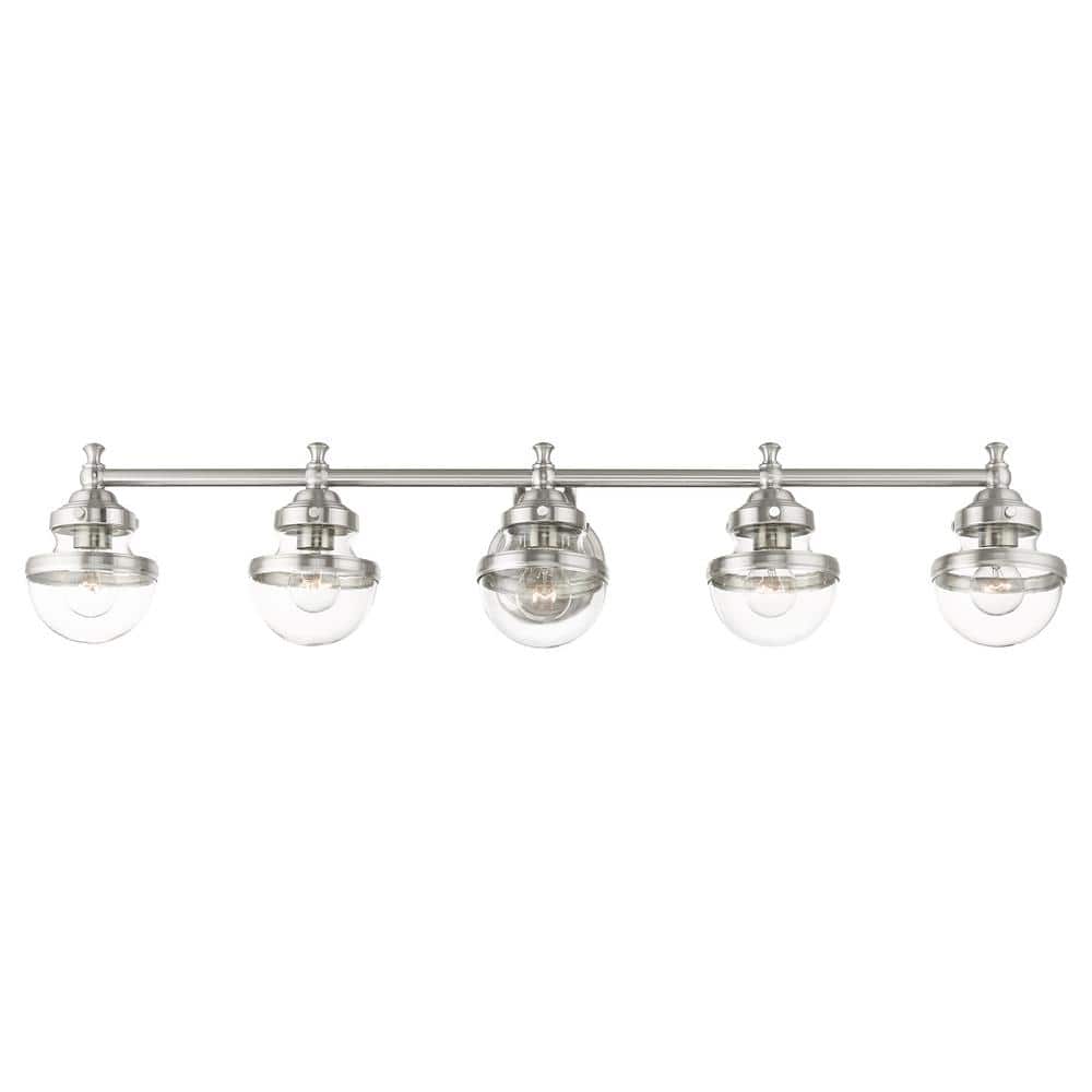 Oldwick Brushed Nickel 5-Light Vanity with Hand Blown Glass