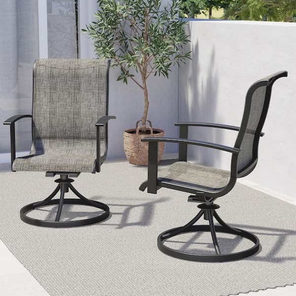 Swivel Outdoor Dining Chairs (Set of 2) Patio Sling Gentle Rocker Chairs with High Back and Arms, Gray