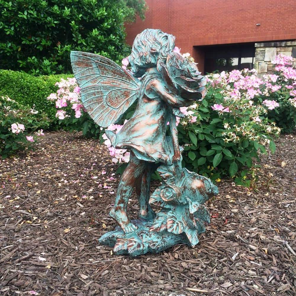 Bronze Patina Fairy Garden Statue with Rose Detail
