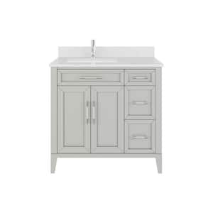 Jasper 36 in. W x 22 in. D Bath Vanity in Gray with Engineered Stone Top with White Sink and Drawer Organizer