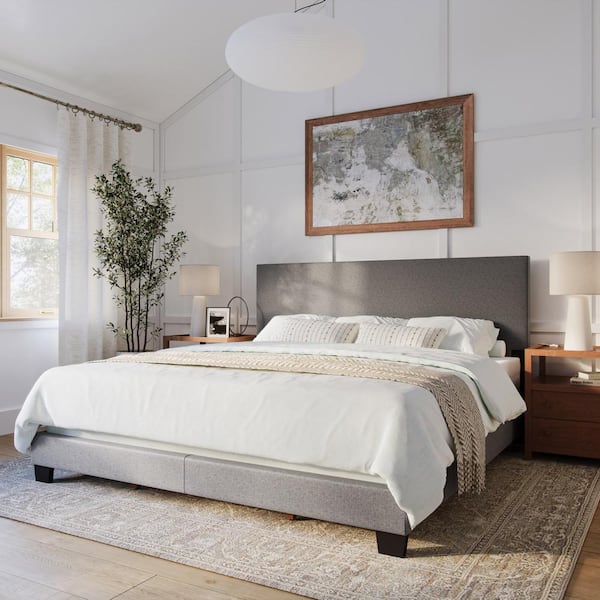 CorLiving Celeste Dark Gray Upholstered Wood King Panel Bed Frame