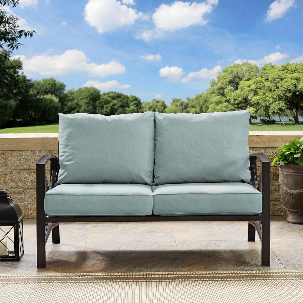 Kaplan Bronze Metal Loveseat with Mist Cushions