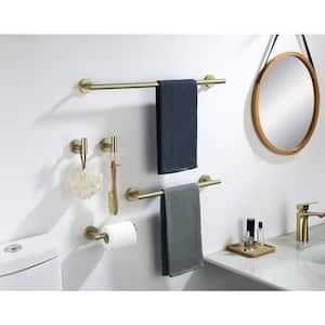 Porter 6-Piece Bath Hardware Set with Towel Bar/ Racks Toilet Paper Holder Towel/Robe Hooks in Brushed Gold
