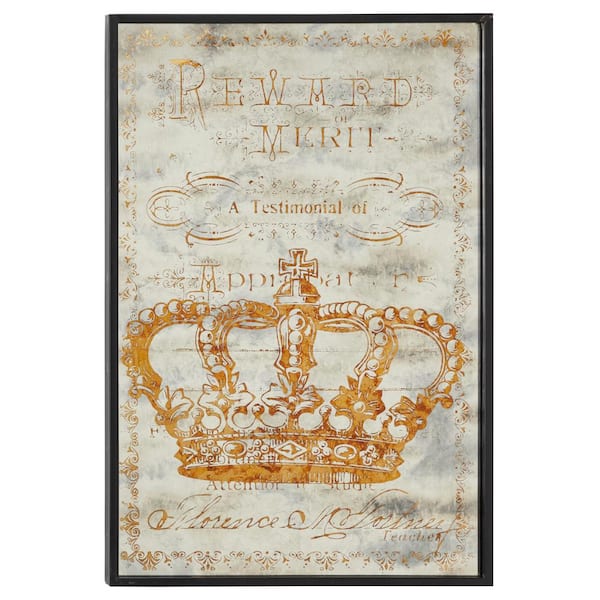 Litton Lane Large Metallic Gold Crown Iron and Wood Wall Art
