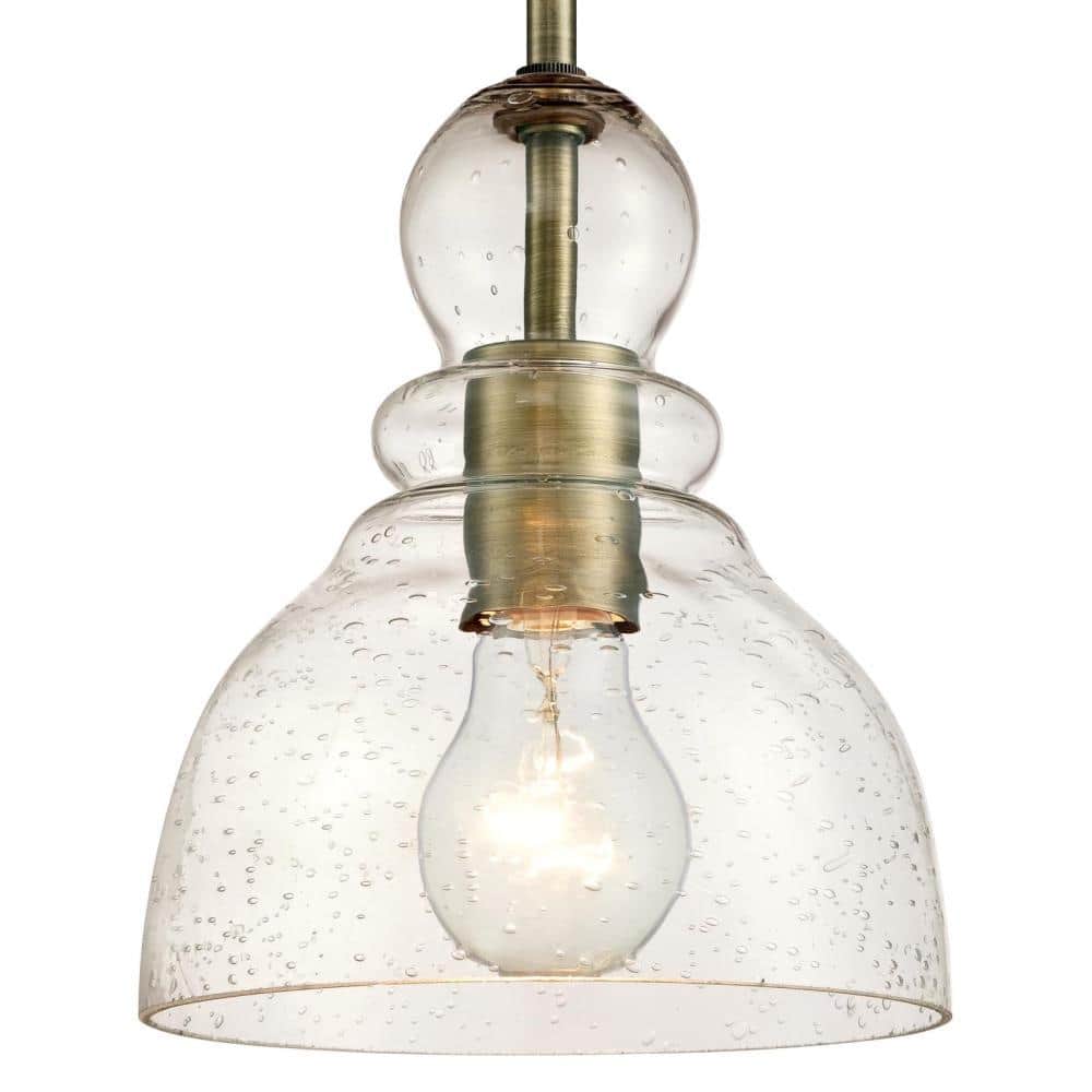 Antique Brass Mini Pendant with Clear Seeded Glass Shade