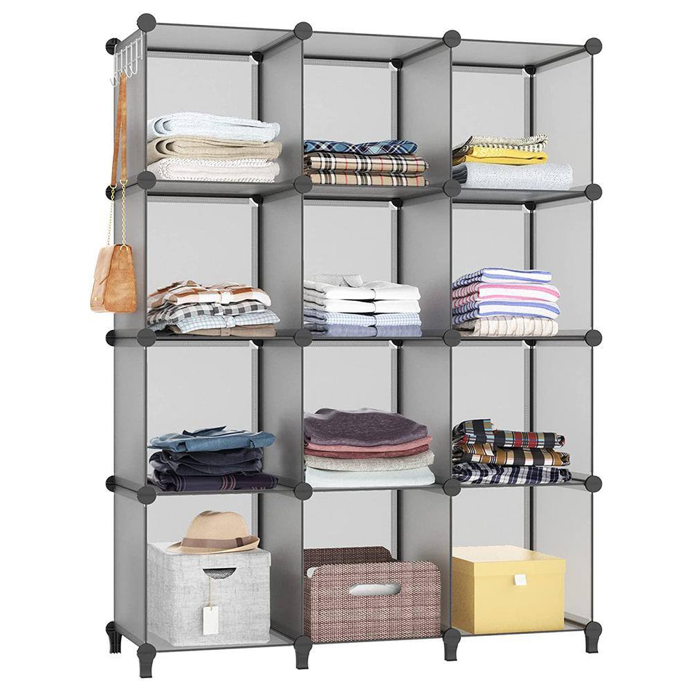 47.2 in. H x 37.6 in. W x 11.8 in. D Gray Plastic 12- Cube Organizer ...