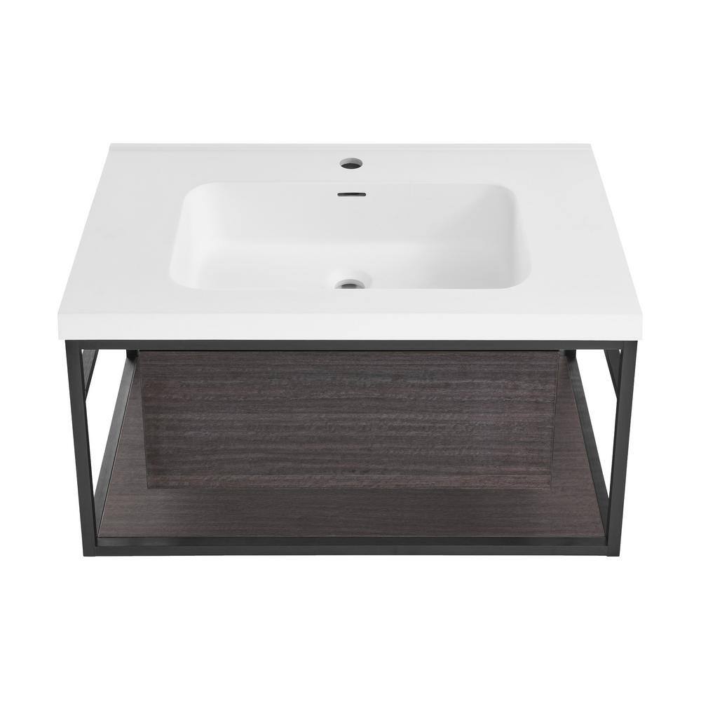 Claire 30" Black Ceramic Wall-Hung Vanity with Open Shelf