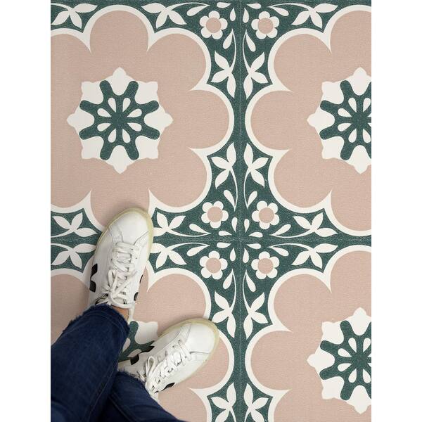 thumbnail image 2 of FloorPops Black Daphne Peel & Stick Vinyl Floor Tiles - 10 Pack 12x12 Inch Retro Floral Flooring 2 of 13