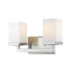 Tidal 13.25 in. 2-Light Brushed Nickel Vanity Light with Matte Opal Glass