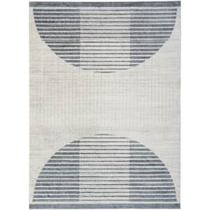 Astra Machine Washable Ivory Blue 7 ft. x 9 ft. Geometric Kids Contemporary Area Rug