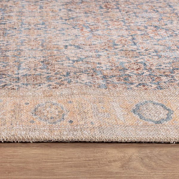 Elise Distressed Machine Washable Blue 2 ft. 6 in. x 8 ft. Runner Rug