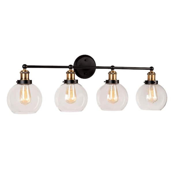 Aspen Creative Corporation 33-1/2 in. 4-Light Antique Bronze Vanity Light with Clear Glass Shade