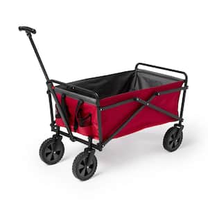 150 lbs. Capacity 12 cu. ft. Portable Folding Steel Wagon Fabric  Outdoor Garden Cart in Red