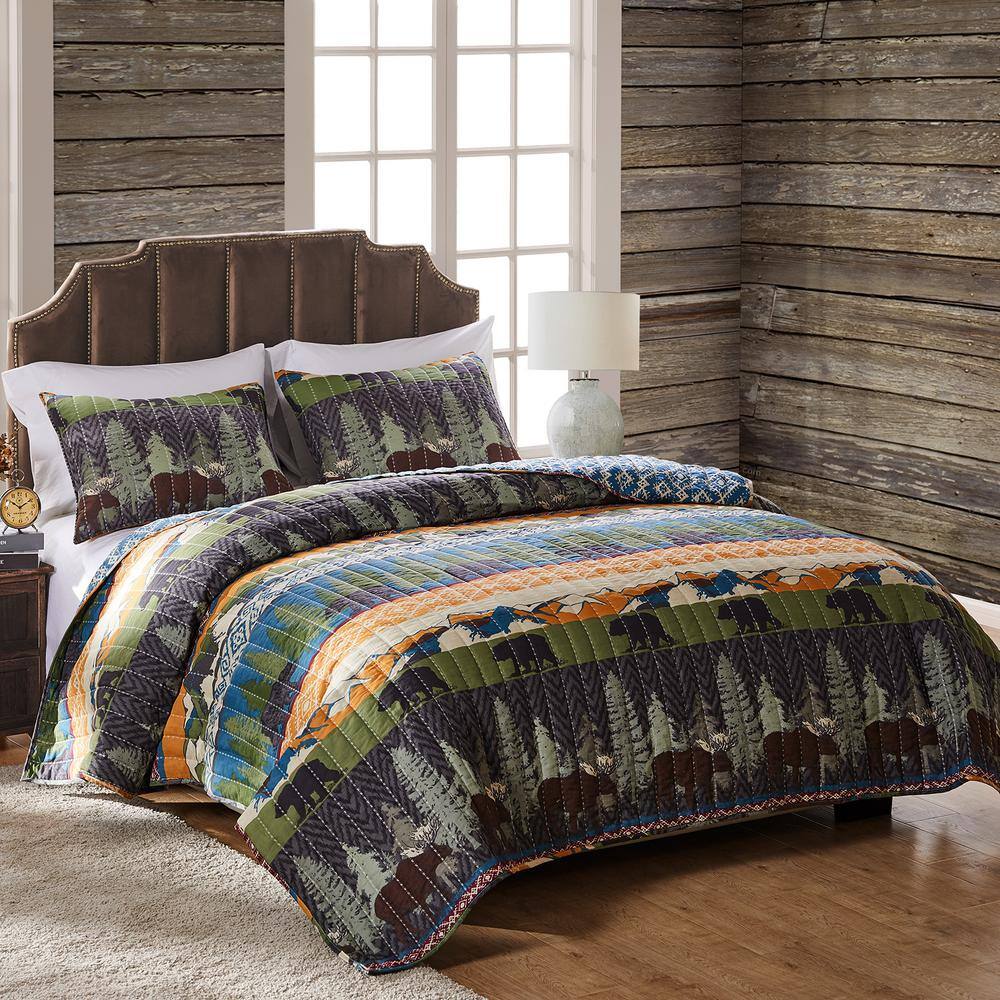 Black Bear Lodge Reversible Twin Microfiber Quilt Set