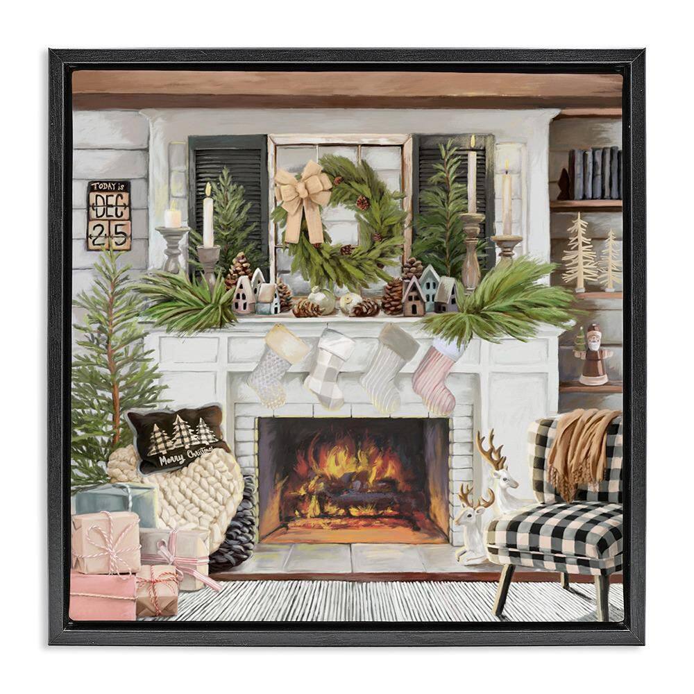 Cozy Fireplace Holiday by Nicky Boehme 1-Piece Black Floater Frame Graphic Home Art Print 18 in. x 18 in. price history on PriceWatchPro