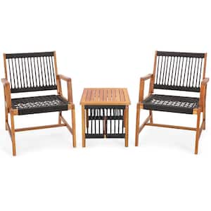 3-Piece Acacia Wood Patio Conversation Set Outdoor Furniture Bistro Set All-Weather Rope Woven