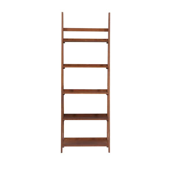 Breville 72 in. Tall Walnut Wood 5-Shelf Ladder Bookcase