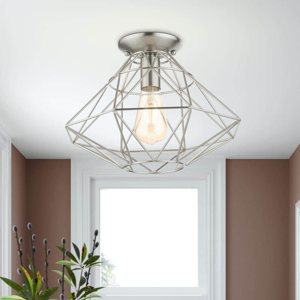 Modern Brushed Nickel Geometric Single-Light Flush Mount