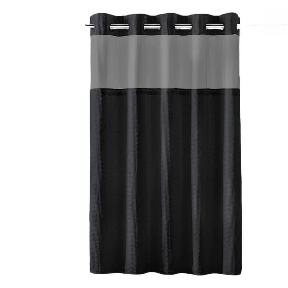 71 in. W x 74 in. L Dotted Waffle Weave Shower Curtain with Snap in Liner in Black for Home Bathroom Hotel Spa Use price history on PriceWatchPro