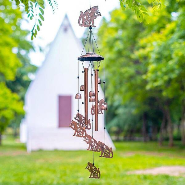 5 in. x 37 in. Metal Cat Wind Chime for Outside HPCXXKKKP9 - The