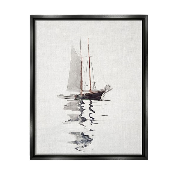 The Stupell Home Decor Collection Tranquil Sailboat Vessel Floating Ocean Reflection by Lettered and Lined Floater Frame Nature Art Print 31 in. x 25 in.