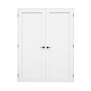 60 in. x 80 in. Paneled Blank 1-Lite White Solid Core MDF Universal Handed Double Prehung French Door with Assemble Jamb