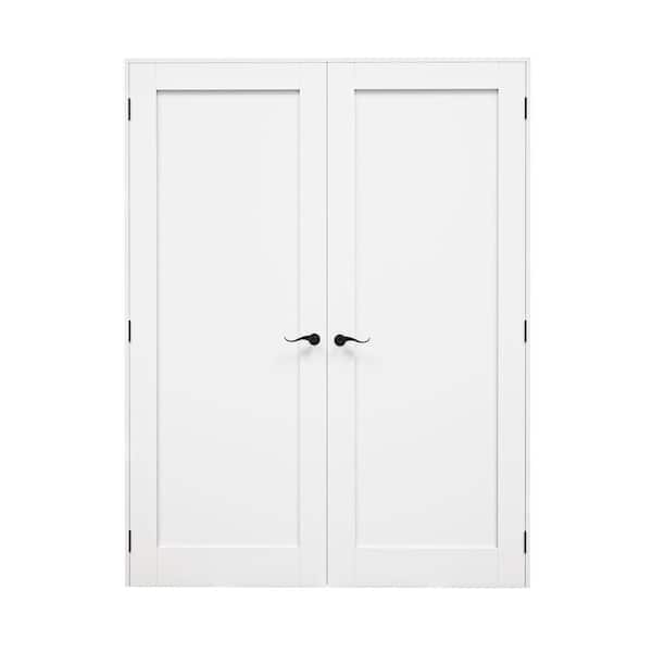 60 in. x 80 in. Paneled Blank 1-Lite White Solid Core MDF Universal Handed Double Prehung French Door with Assemble Jamb
