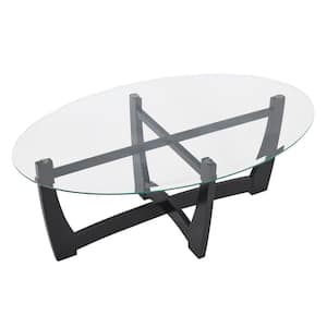 48 in. Black Oval Glass Coffee Table with Glass Top