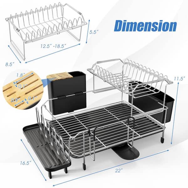 Dish Drying Rack Stainless Steel Dish Rack with Cup Utensil Holder Knife  Holder