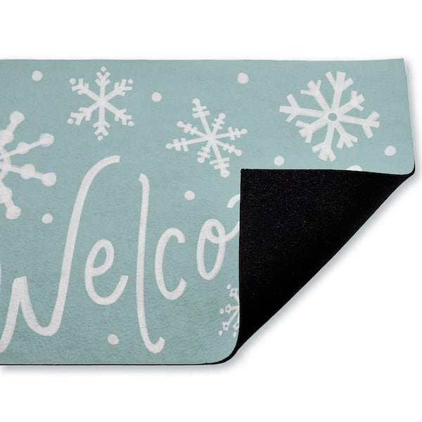 Holiday Welcome Snowflakes Green 18 in. x 30 in. Polyester Non-Slip Outdoor Door Mat