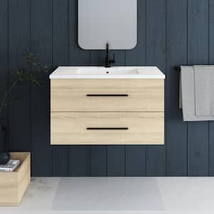Napa 36 in. W x 20 in. D Single Sink Bathroom Vanity Wall Mounted in White Oak with Acrylic Integrated Countertop