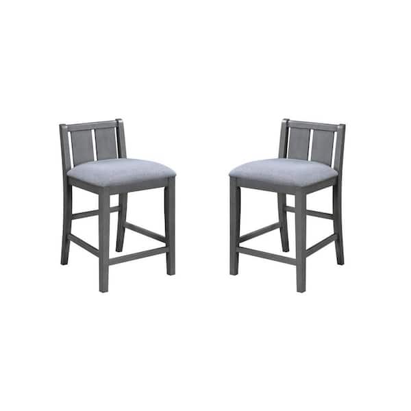 Benjara 25 in. Gray Low Back Wood Frame Bar Stool with Fabric Seat (Set of 2)