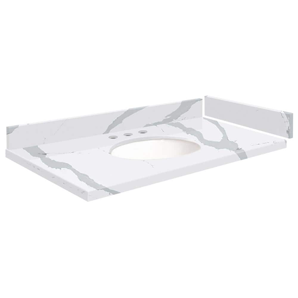 Silestone 33.75 in. W x 22.25 in. D Quartz White Round Single Sink Vanity Top in Bianco Calacatta price history on PriceWatchPro
