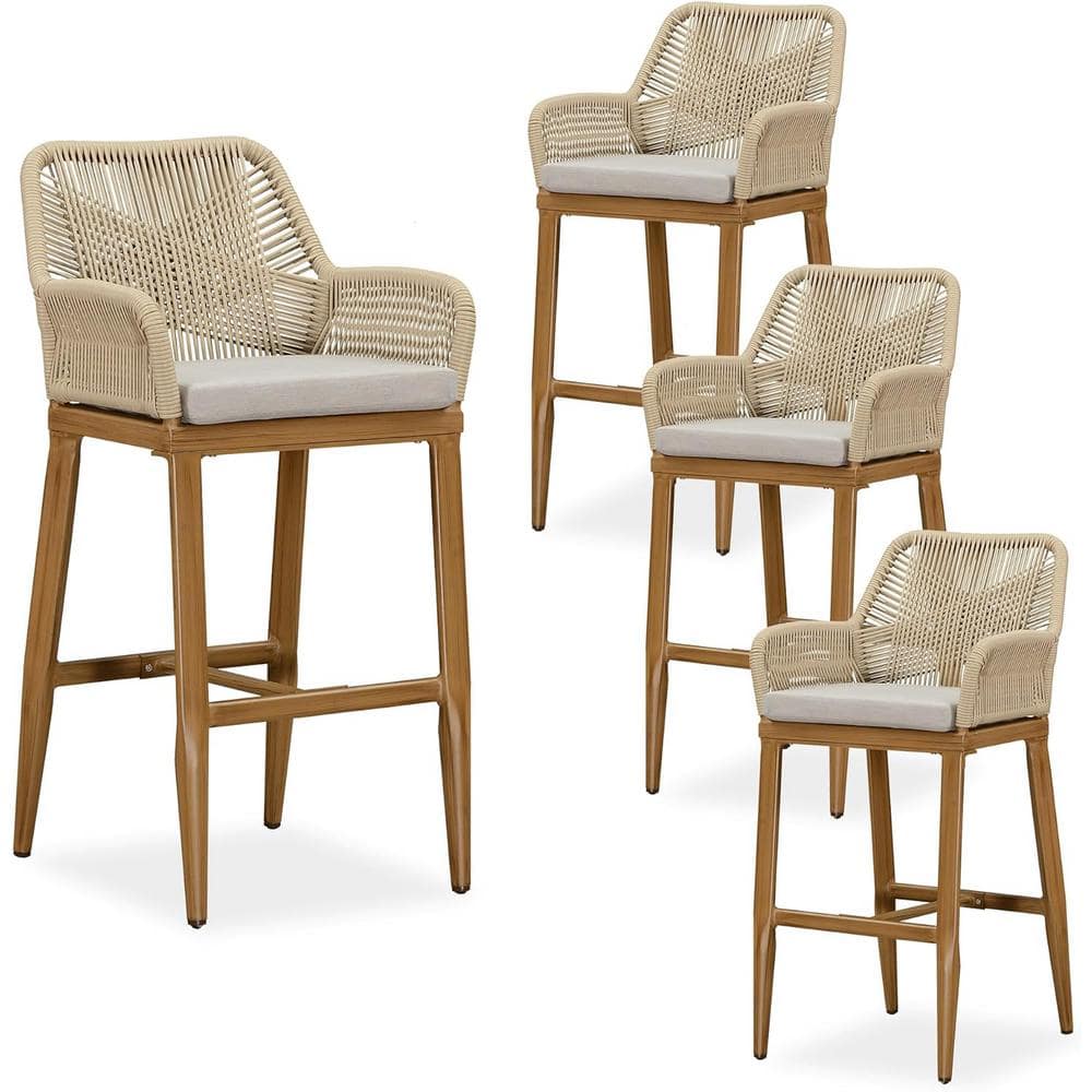 Modern Aluminum Rattan Bar Height Outdoor Bar Stool with Back and Beige Cushion (4-Pack) price history on PriceWatchPro