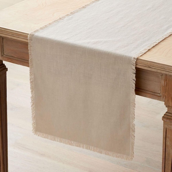 Company Cotton Solid Fringe 16 in. W x 108 in. L Putty Solid Table Runner