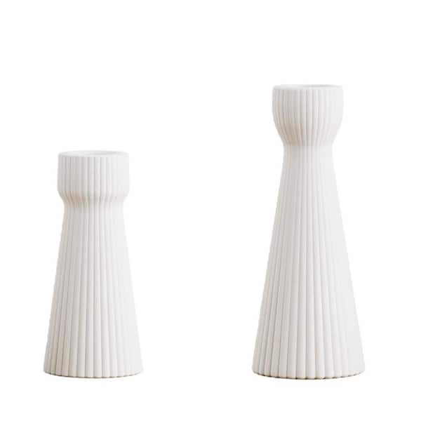 Set of 2 White Ceramic Taper Candle Holders-Decorative for Weddings ...