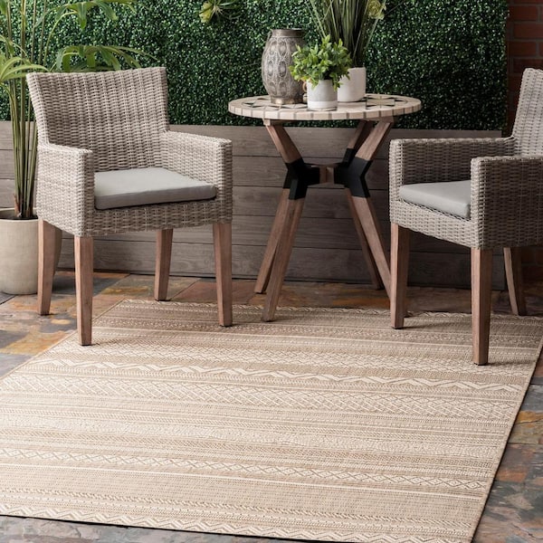 Erlinda Tribal Beige 8 ft. 6 in. x 12 ft. Indoor/Outdoor Patio Area Rug