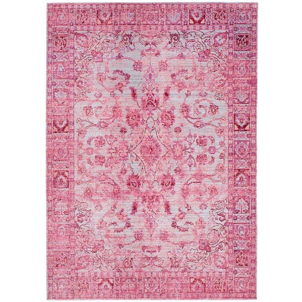 SAFAVIEH Valencia Fuchsia/Multi 5 ft. x 8 ft. Border Distressed Area Rug