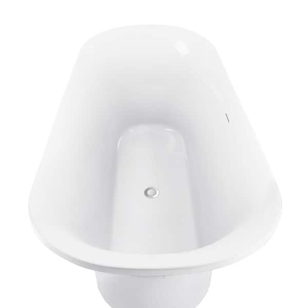 EPOWP 59 in. Acrylic Flatbottom Soaking Bathtub in White