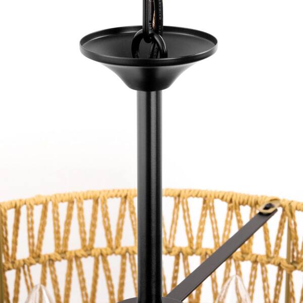 のん Briignite 5-Light Modern Farmhouse Rattan Pendant Light, Brown