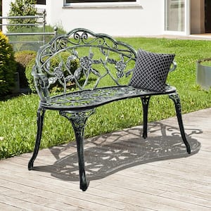 39 in. 2-Person Antique Green Metal Outdoor Bench