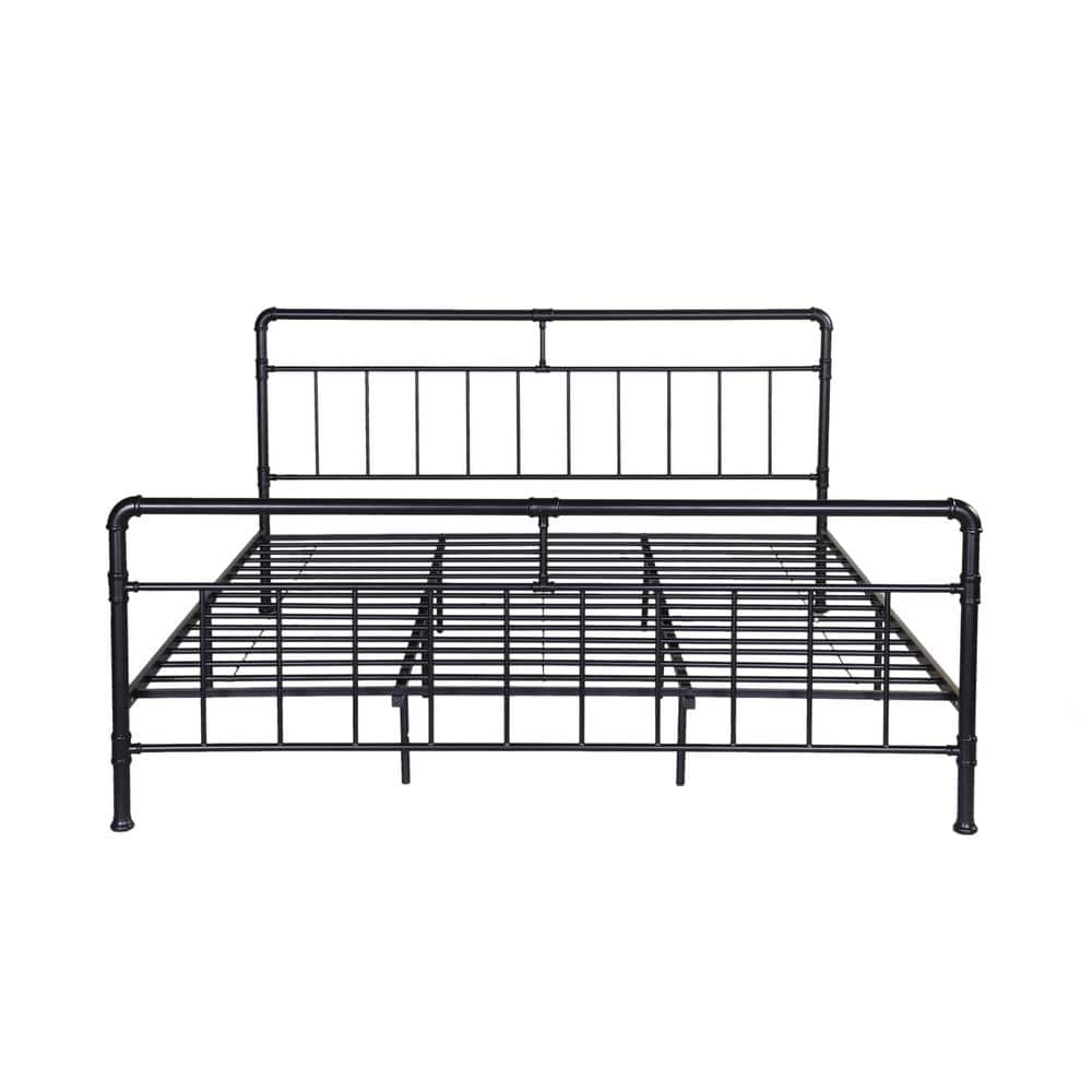 Noble House Mowry Industrial King-Size Flat Black Iron Bed Frame 54660 ...