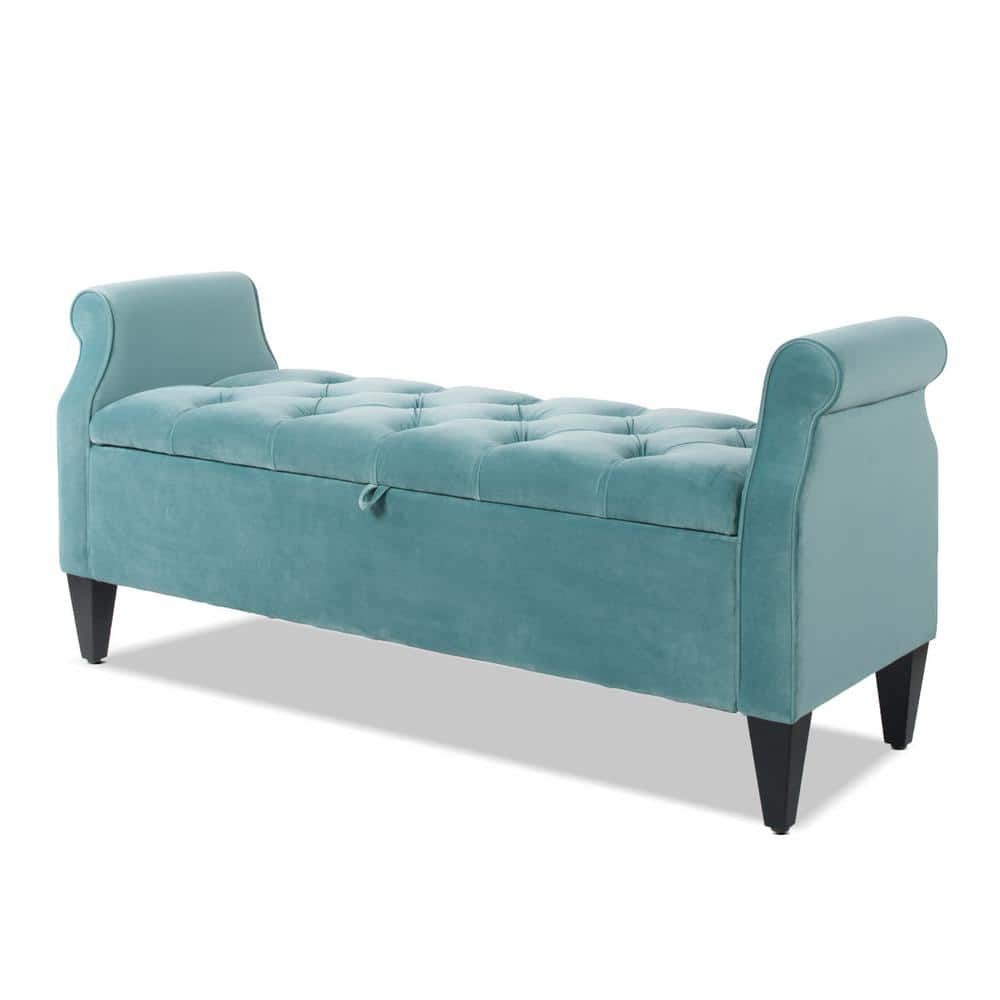 Jennifer Taylor Jacqueline Tufted Roll Arm Storage Bench Arctic Blue ...