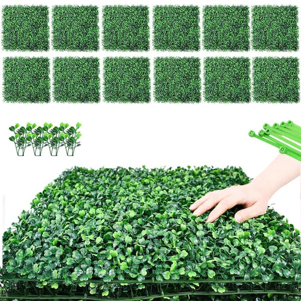 LHY 12 Pcs Artificial Boxwood Hedge Greenery Panels 20 in. x 20 in Grass Wall Panels Topiary Foliage Hedge Wall