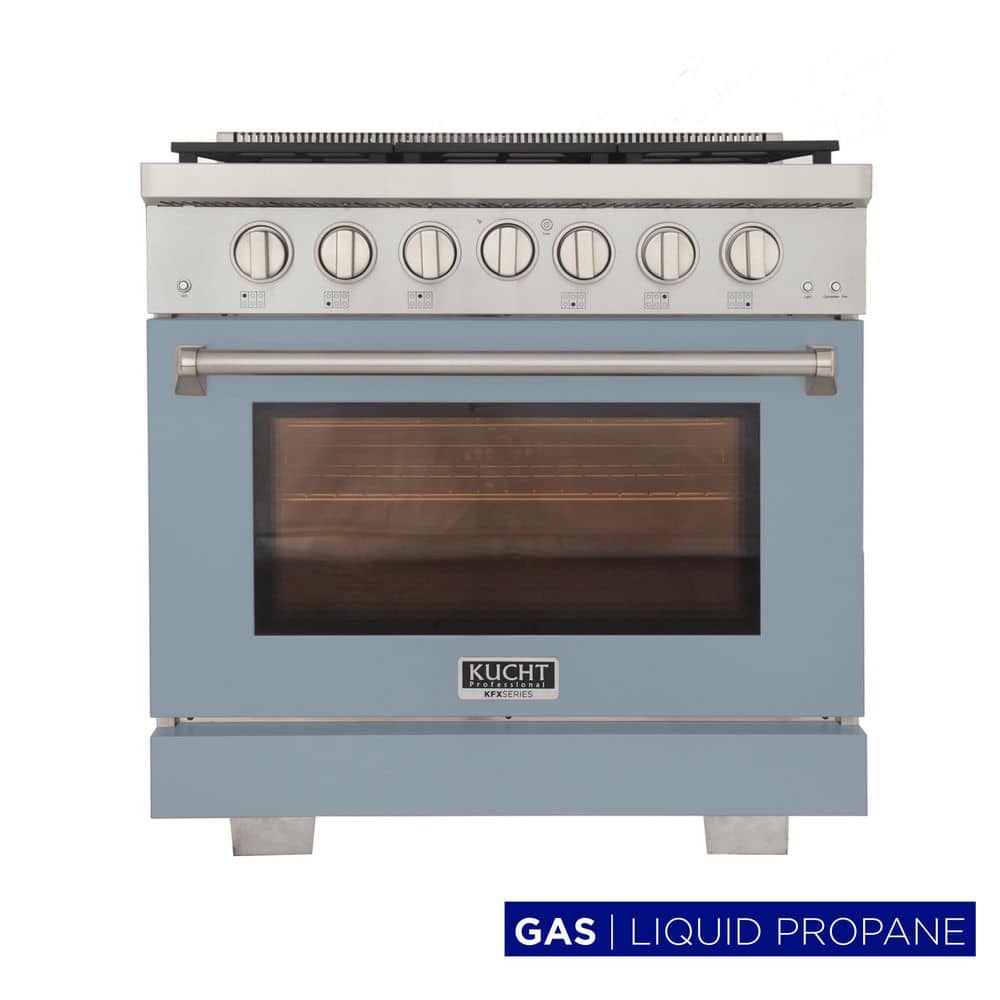 36 in. 5.2 cu. ft. 6-Burners Freestanding Natural Gas Range in Light Blue with Convection Oven and True Simmer Burners price history on PriceWatchPro