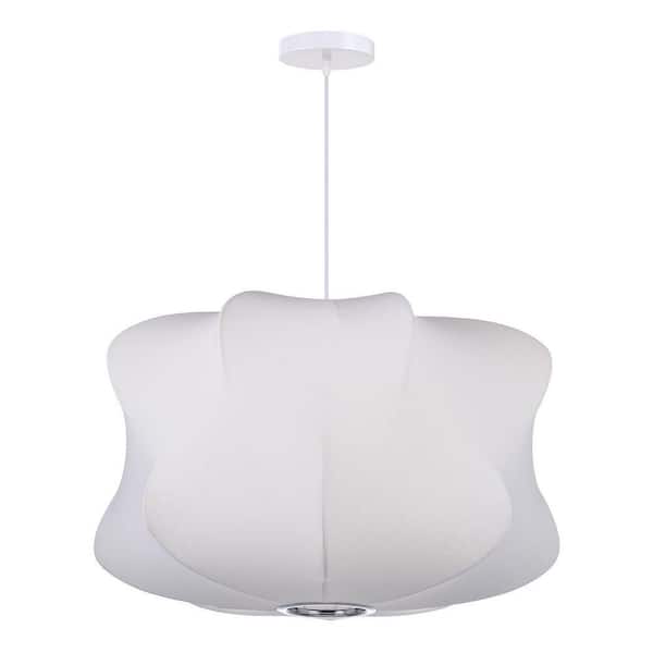 60-Watt 1 Light White Fabric Pendant Light with Floral Shape Shade, No Bulbs Included, 20 in.