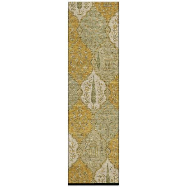 Chantille Machine Washable Indoor/Outdoor Abstract ACN3018 Gold 2 ft. x 7 ft. Runner Rug